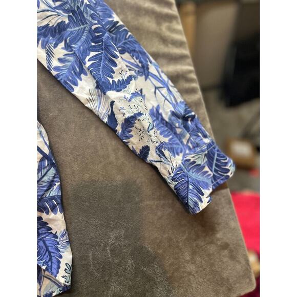 Talbots Button Up Shirt Long Sleeve Paisley Floral Blue & White Size Large - Picture 2 of 5